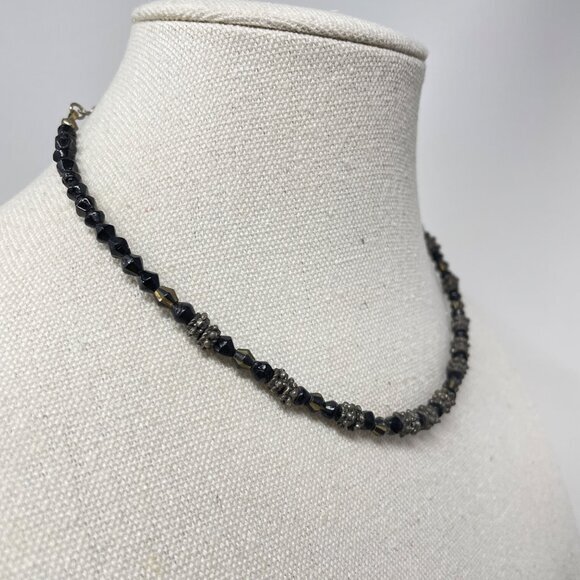 Faceted Glass Bead Necklace Silver-Tone Accent Beads Choker Black Whimsygoth - Picture 3 of 8